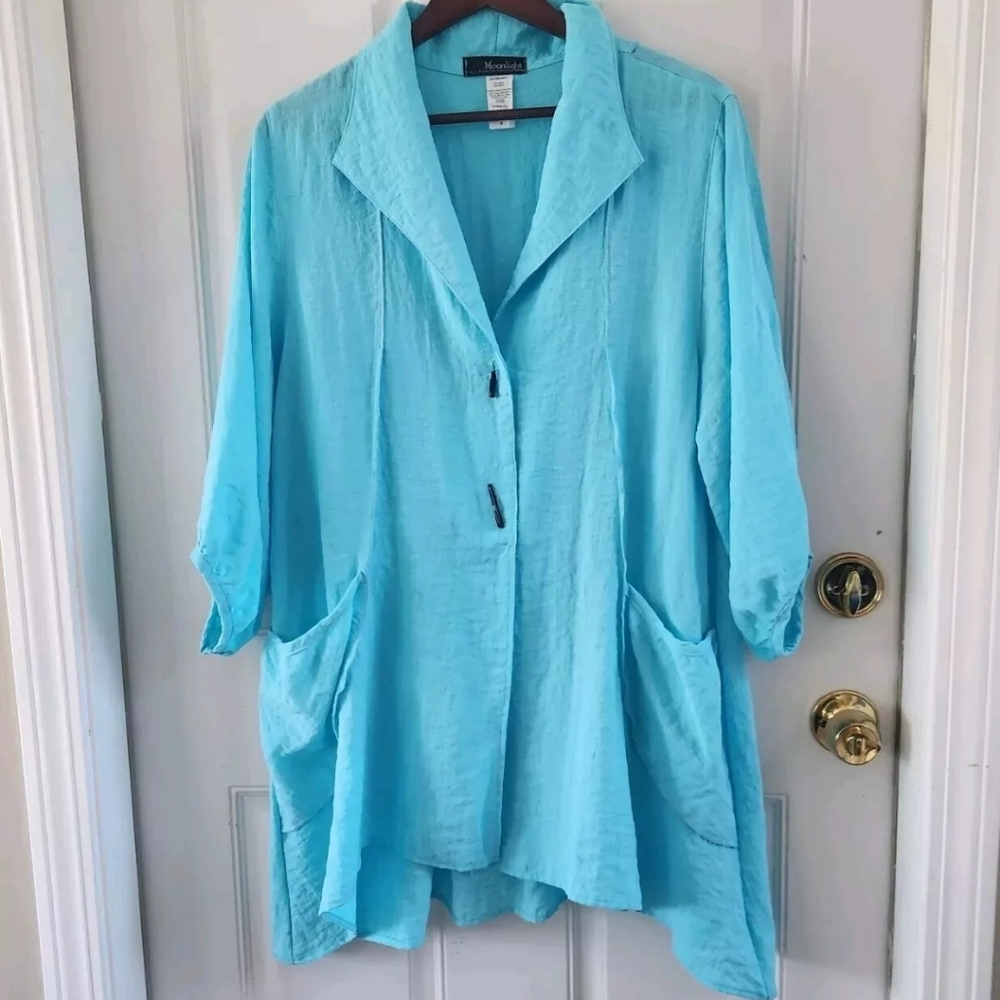 Moonlight Y&S Fashion Design Blue Button Front Lagenlook Tunic Jacket Pockets M